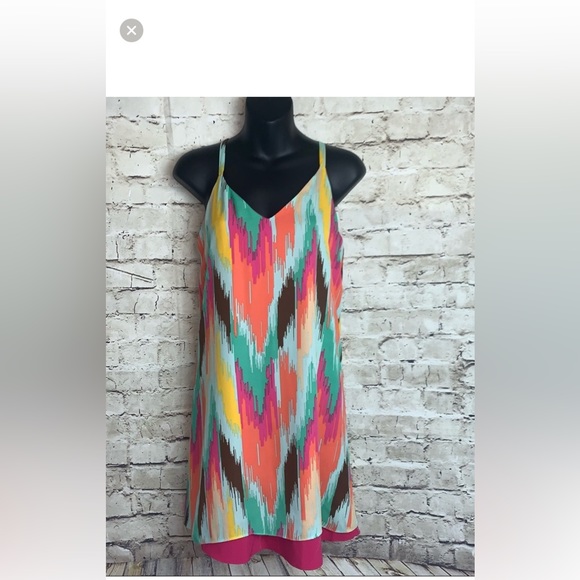 JUDITH MARCH MULTICOLOURED MINI DRESS SPAGHETTI STRAPS TWO LAYERS in size small - Picture 4 of 7